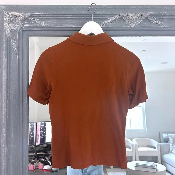 Everlane Organic Cotton Pique Short Sleeve Polo Shirt Casual Burnt Orange XS - Picture 4 of 7